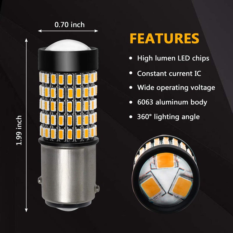 PHINLION 1157 LED Turn Signal Light Bulbs, 2800 Lumen Super Bright 2357 7528 BAY15D Amber Yellow LED Blinker Light Bulb, Pack of 2 - Image 4